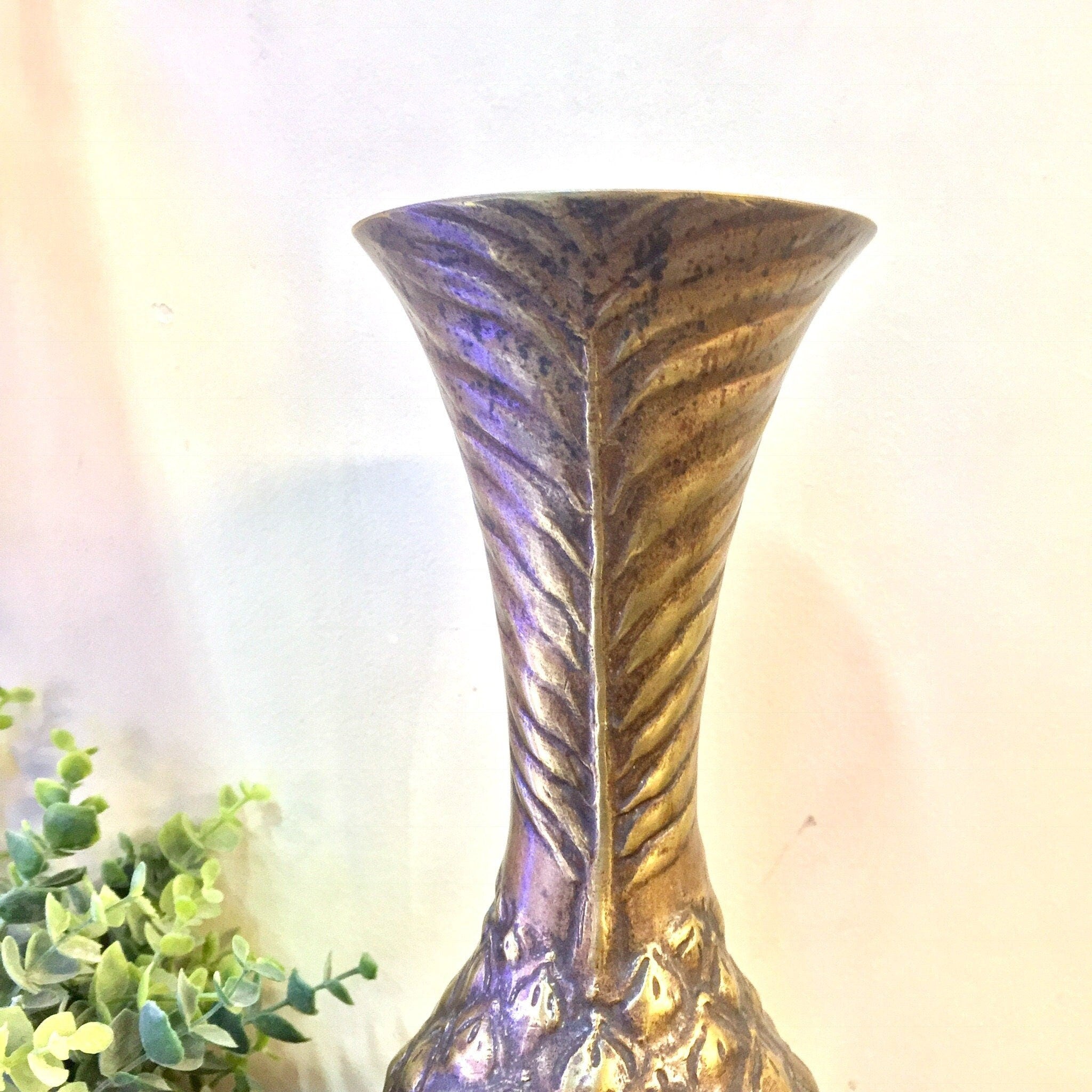 Antique Vase, Brass Vase, Copper Vase, Asian Antique, Etched Brass, Vintage Home Decor, Decorative Vase, Antique Home Decor, Centerpiece
