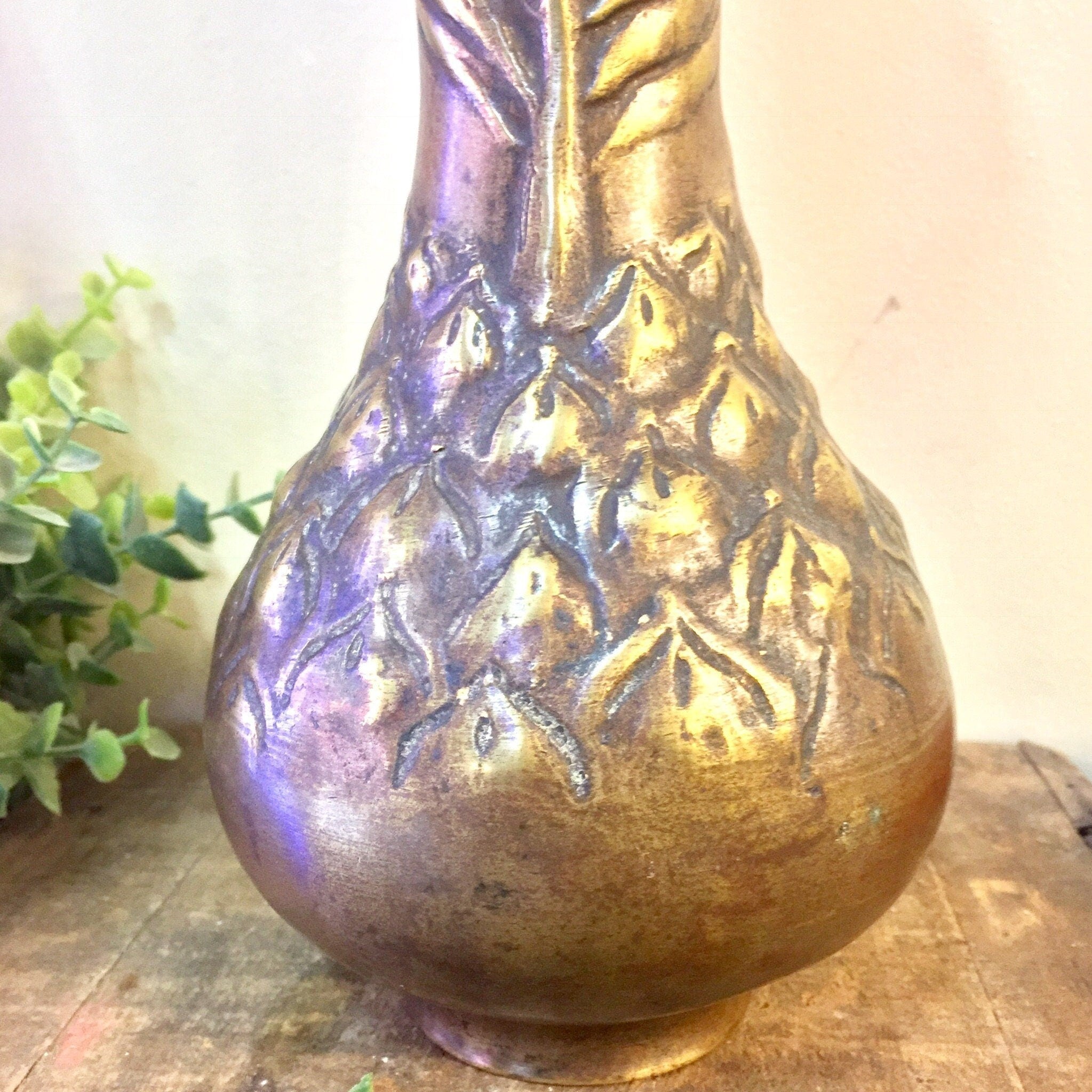 Antique Vase, Brass Vase, Copper Vase, Asian Antique, Etched Brass, Vintage Home Decor, Decorative Vase, Antique Home Decor, Centerpiece