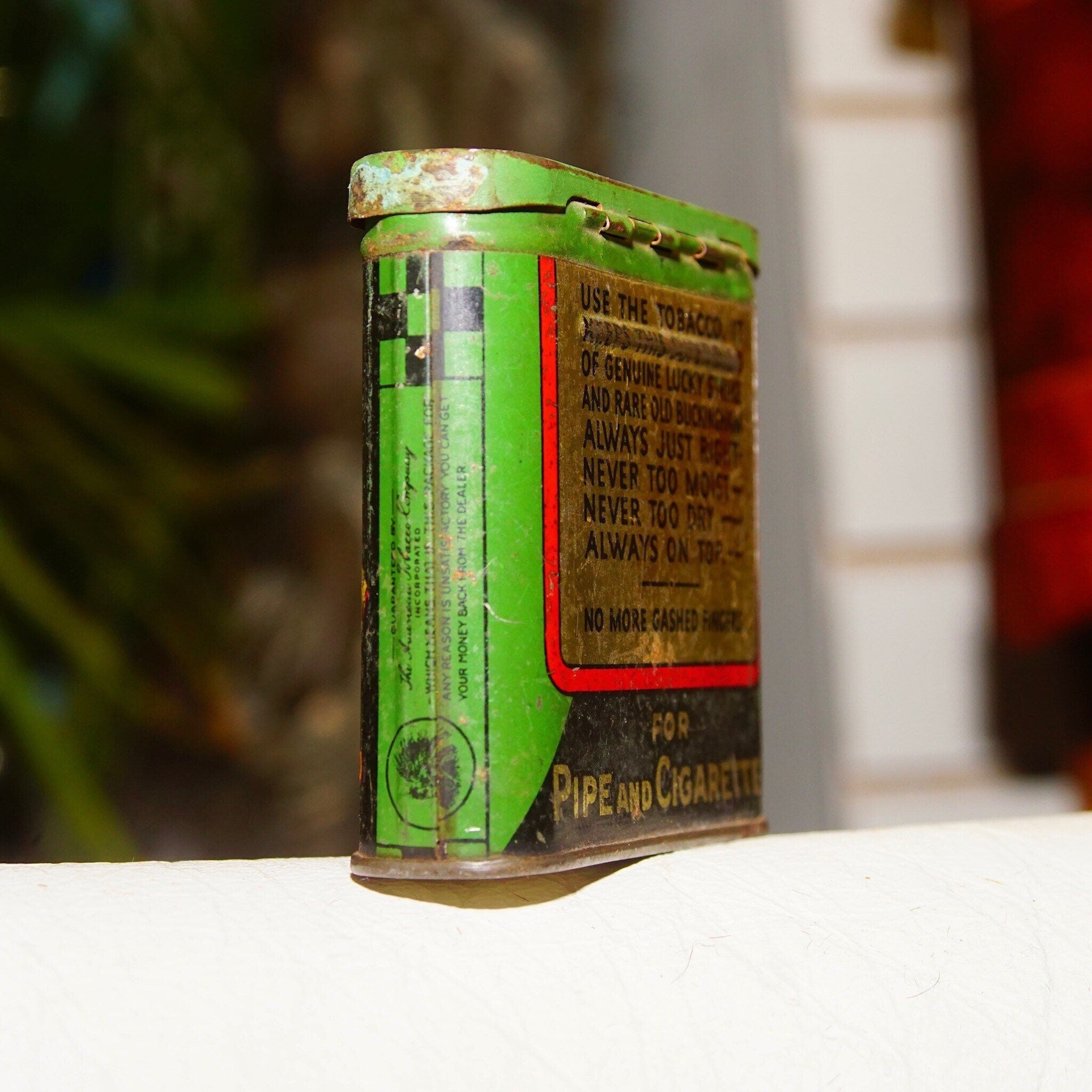Antique Half & Half Buckingham Cut Plug Smoking Tobacco Tin, Early 1900s, John Bagley Company, Collectible Tobacciana, 2 7/8 L x 3 W