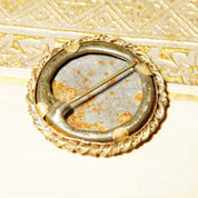 Antique Gold Filled Photo Portrait Brooch Pin, Victorian Mourning Jewelry, Black & White Photo Of A Man, Woven Gold Frame, 1 1/4"