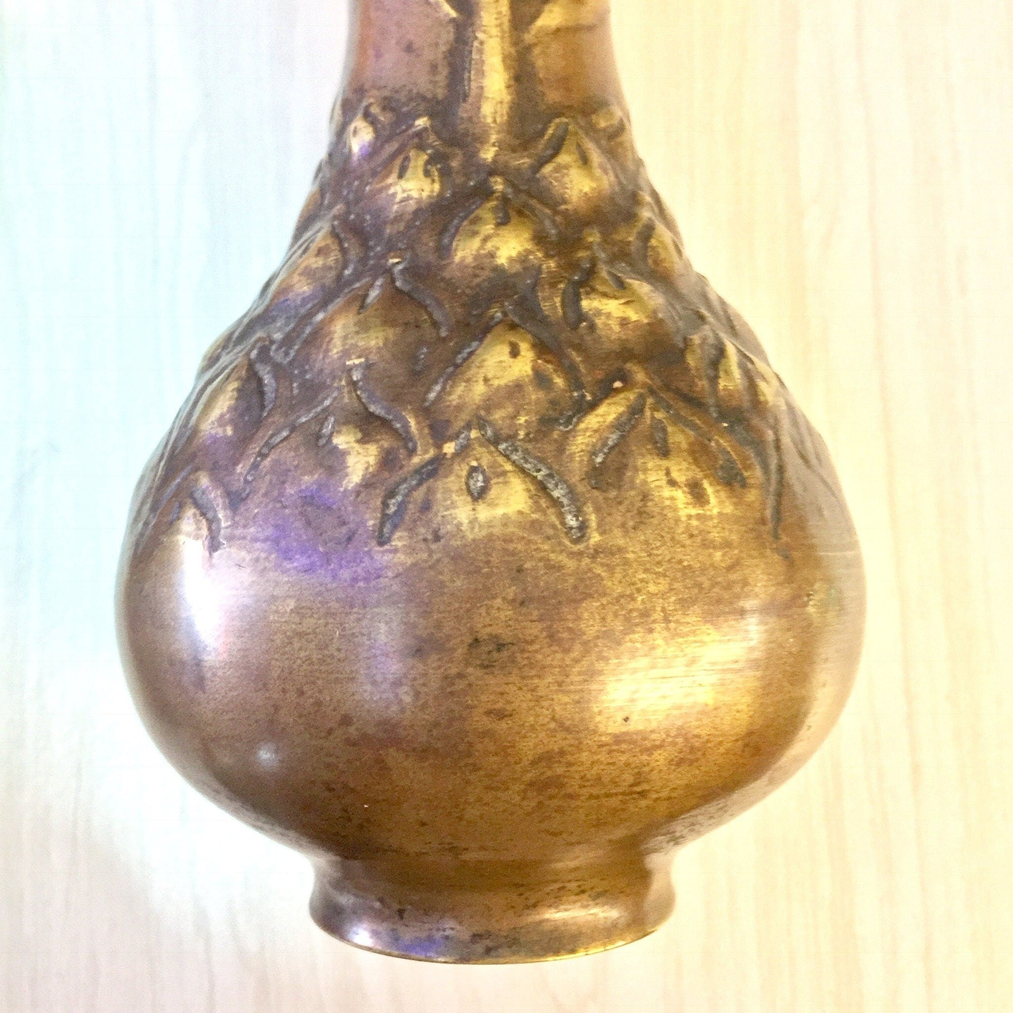 Antique Vase, Brass Vase, Copper Vase, Asian Antique, Etched Brass, Vintage Home Decor, Decorative Vase, Antique Home Decor, Centerpiece