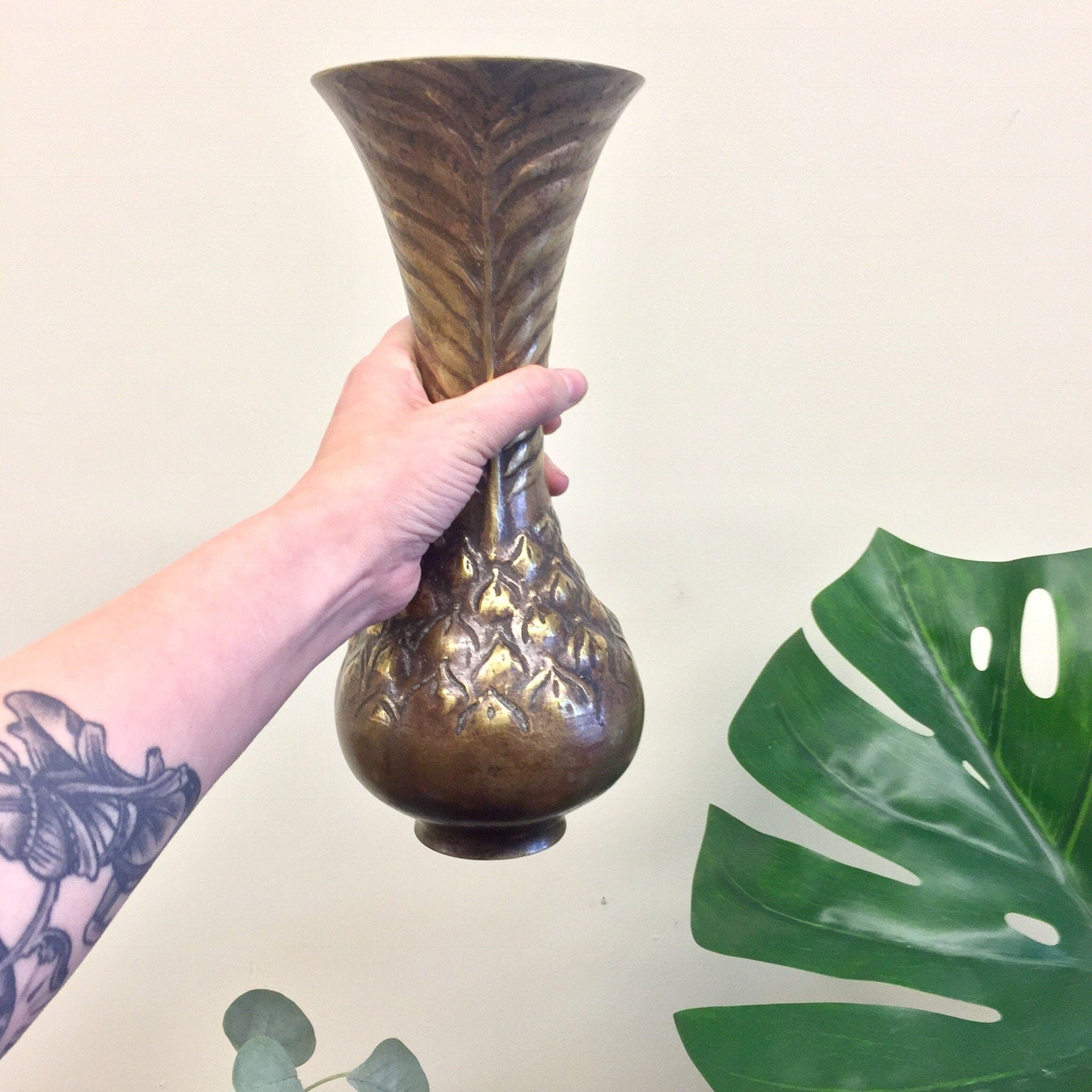 Antique Vase, Brass Vase, Copper Vase, Asian Antique, Etched Brass, Vintage Home Decor, Decorative Vase, Antique Home Decor, Centerpiece