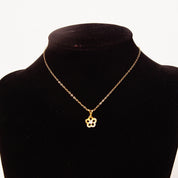 Vintage 14K Diamond Accent Solitaire Flower Pendant Necklace, Gold Flower Halo Charm, WG Setting, Dainty Gold Cable Chain, 16 3/8" L
