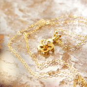 Vintage 14K Diamond Accent Solitaire Flower Pendant Necklace, Gold Flower Halo Charm, WG Setting, Dainty Gold Cable Chain, 16 3/8" L