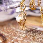 Vintage 14K Gold & Baroque Pearl Camel Charm/Pendant, Petite Gold Camel Charm, Emerald Green Eyes, Prong Set Pearl, 3/4