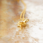 Vintage 14K Diamond Accent Solitaire Flower Pendant Necklace, Gold Flower Halo Charm, WG Setting, Dainty Gold Cable Chain, 16 3/8" L