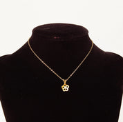 Vintage 14K Diamond Accent Solitaire Flower Pendant Necklace, Gold Flower Halo Charm, WG Setting, Dainty Gold Cable Chain, 16 3/8" L