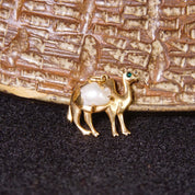 Vintage 14K Gold & Baroque Pearl Camel Charm/Pendant, Petite Gold Camel Charm, Emerald Green Eyes, Prong Set Pearl, 3/4