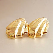 Vintage 14K Gold Art Deco Stud Earrings, Scalloped Yellow Gold Earrings, Raised/Tiered Design, Miami Art Deco, Polished 585 Studs, 21mm