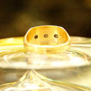 Vintage 12KT GF Three-Diamond Signet Ring, Simulated Diamonds, Yellow Gold Saddle Ring, Art Deco Style, Size 10 1/2 US
