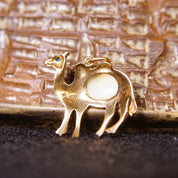 Vintage 14K Gold & Baroque Pearl Camel Charm/Pendant, Petite Gold Camel Charm, Emerald Green Eyes, Prong Set Pearl, 3/4
