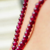 Vintage 14K Gold Carved Jade Garnet Bead Pendant Necklace, Light Green Jade, Dark Purple Garnet, 14K Filigree Clasp & Pendant Bail, 19" Long
