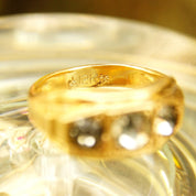 Vintage 12KT GF Three-Diamond Signet Ring, Simulated Diamonds, Yellow Gold Saddle Ring, Art Deco Style, Size 10 1/2 US
