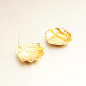 Vintage 14K Gold Art Deco Stud Earrings, Scalloped Yellow Gold Earrings, Raised/Tiered Design, Miami Art Deco, Polished 585 Studs, 21mm