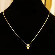 Vintage 14K Pearl Solitaire Diamond Accent Pendant, Yellow Gold (8) Diamond Pave Ribbon Setting, Dainty 585 Pendant, Elegant, 16 1/2" Long