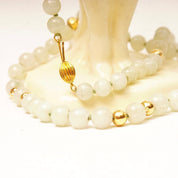 Vintage 14K Nephrite Jade Knotted Bead Necklace, Polished 9mm Round Jade Beads, 7mm Gold Crinkle Bead Accents, Layered Beads, 33 1/2" L