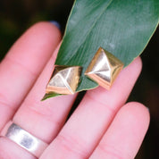 14K Pyramid Post Earrings, Square Gold Stud Earrings, Minimalist Gold Earrings With Rounded Pyramid Design, 14K Gold Jewelry