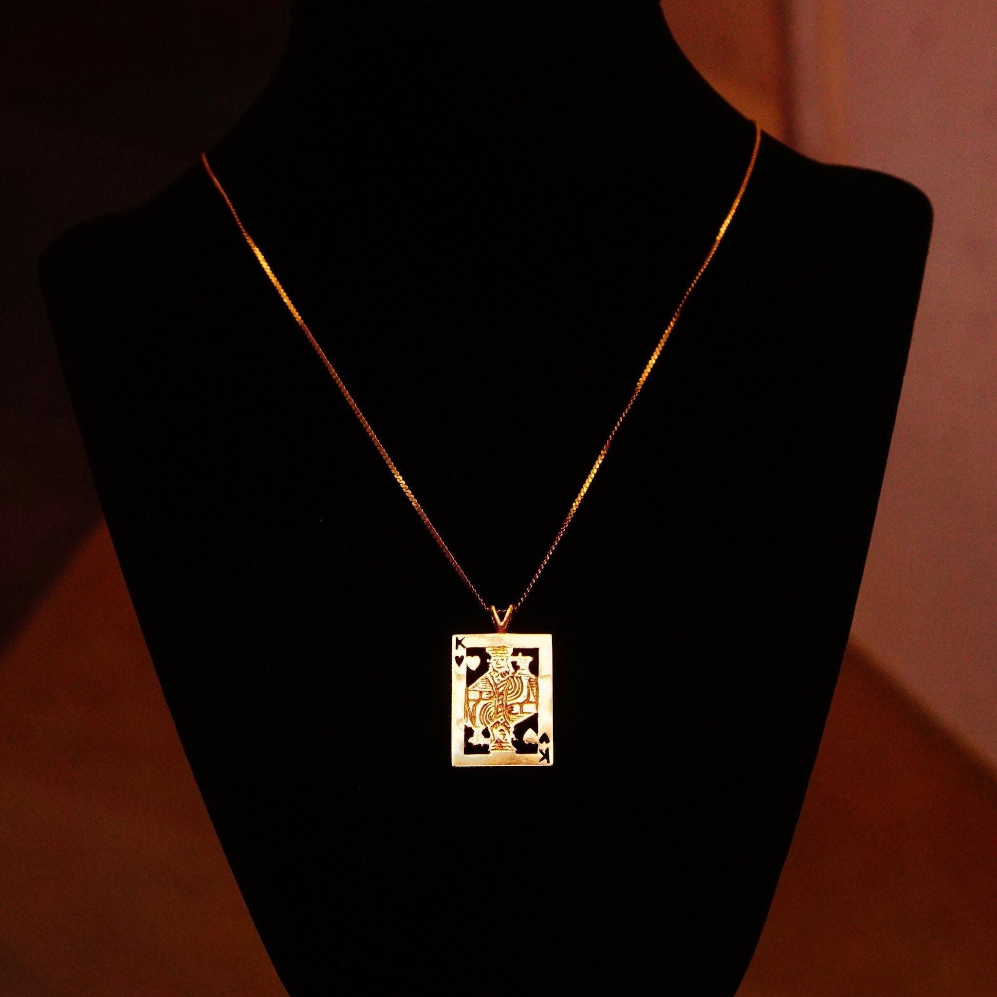 Vintage 14K Solid Gold King Of Hearts Pendant, Polished Yellow Gold, Cutout Design, Split Gold Bail, Cute Mini Pendant, 29mm x 17mm