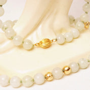 Vintage 14K Nephrite Jade Knotted Bead Necklace, Polished 9mm Round Jade Beads, 7mm Gold Crinkle Bead Accents, Layered Beads, 33 1/2" L