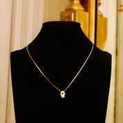 Vintage 14K Pearl Solitaire Diamond Accent Pendant, Yellow Gold (8) Diamond Pave Ribbon Setting, Dainty 585 Pendant, Elegant, 16 1/2" Long