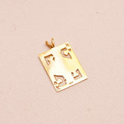 Vintage 14K Solid Gold King Of Hearts Pendant, Polished Yellow Gold, Cutout Design, Split Gold Bail, Cute Mini Pendant, 29mm x 17mm