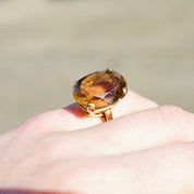 Vintage 14K Gold Smoky Quartz Cocktail Ring, Beautiful Raised Stone Gold Ring, Oval Cut Smoky Quartz Estate Ring, 14K Gold Jewelry