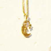 Vintage 14K Yellow Gold Crescent Moon & Star Charm, Small Hammered Gold Pendant, Celestial Moon Man Charm, 585 Jewelry,  7/8 L x 1/2 W