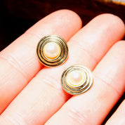 Vintage 14k Yellow Gold Pearl Halo Stud Earring, 6.35mm Cultured Pearl Earrings, Tiered Riveted Gold Stud Earrings, Elegant, 9/16"
