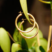 Vintage 14K Yellow Gold Hoop Earrings, 3mm Hollow Tubes, Medium Sized Hoops, Hinged Earring Post, 585 Jewelry, Lightweight Hoops, 34"