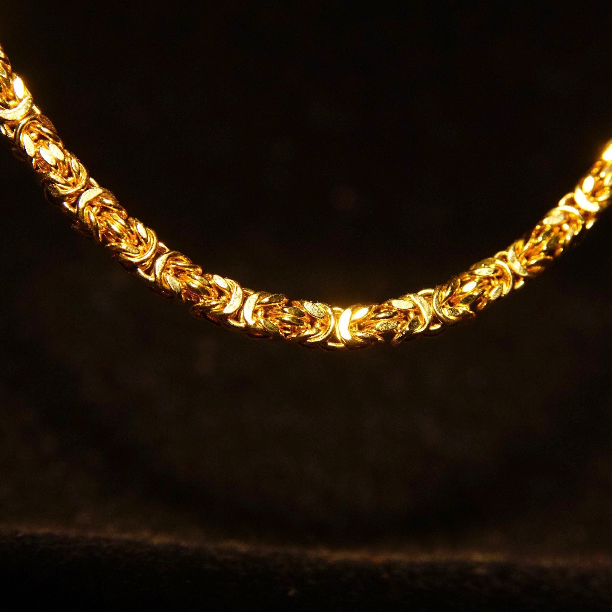 Vintage 14K Yellow Gold Byzantine Chain Necklace, 4mm Thick, Hollow Links, Voluminous Lightweight Chain, 585 HOB, 18" L