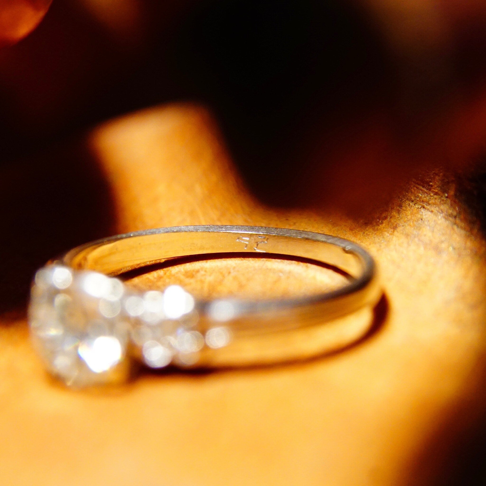 Vintage 14K White Gold Brilliant Diamond Ring With Accent Diamonds, .75 CT Center Stone, Solitaire Diamond Engagement Ring, Size 7 1/2 US