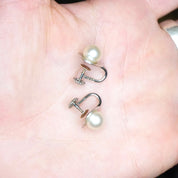 14k White Gold Pearl Heart Screw Back Earrings, Cute Small Gold Earrings With Genuine Pearl, 14k Jewelry