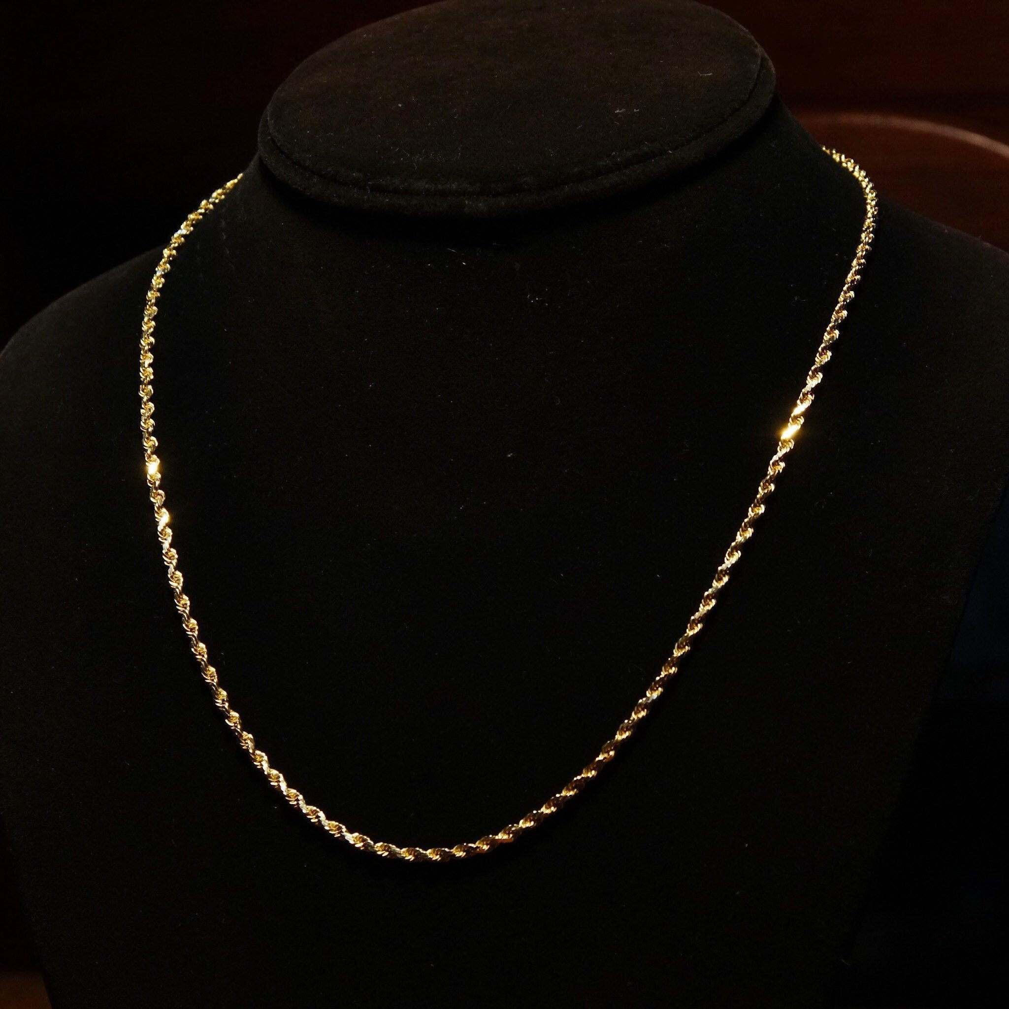 Vintage 14K Yellow Gold Rope Chain Necklace, 2mm Gold Chain, Spiral Rope Chain, 585 Jewelry, Unisex Chain, 18 1/4" L