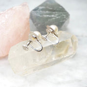 14k White Gold Pearl Heart Screw Back Earrings, Cute Small Gold Earrings With Genuine Pearl, 14k Jewelry