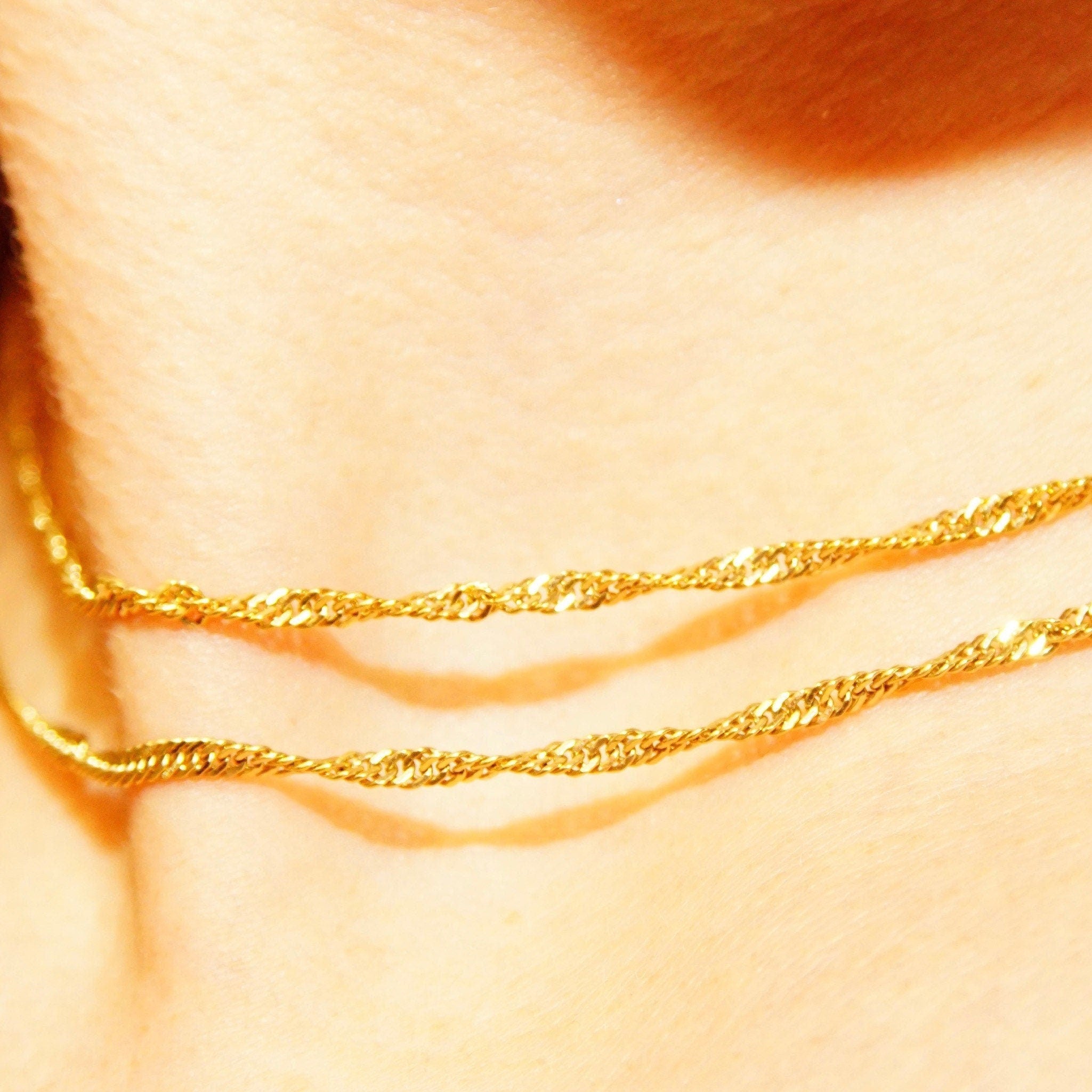 Vintage 14K Yellow Gold Spiral Rope Chain, 2.5mm Twisted Link Chain, Long Gold Necklace, Unisex, Layered Chain, 585 Jewelry, 29 3/4" L
