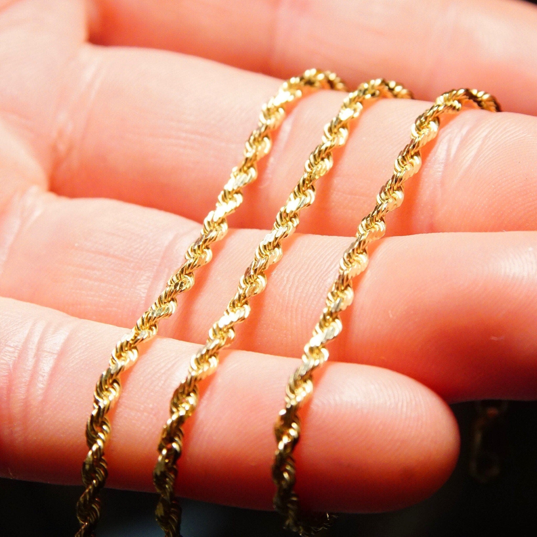 Vintage 14K Yellow Gold Rope Chain Necklace, 2mm Gold Chain, Spiral Rope Chain, 585 Jewelry, Unisex Chain, 18 1/4" L