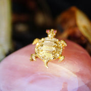 Vintage 14K Yellow Gold Ruby Eyed Turtle Brooch, Cute Turtle Pin With Small Ruby Gemstones, Animal Jewelry, 585