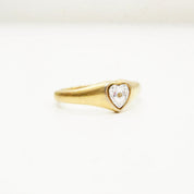Vintage 18KGE Two-Tone Heart Ring, White-Gold Diamond-Cut Heart Inlay, Yellow Gold Band, Victorian Style, Illusions Setting, Size 8 3/4 US