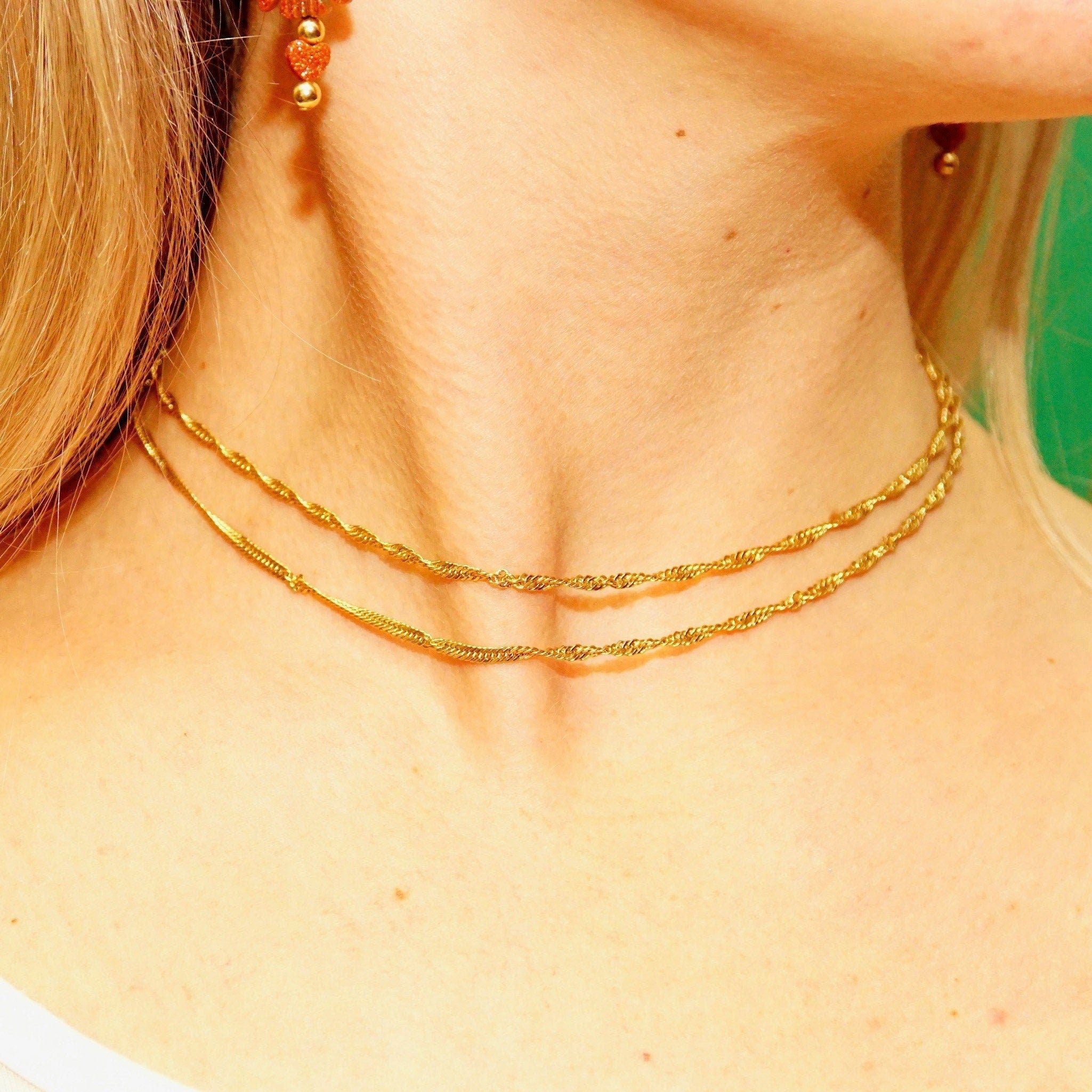 Vintage 14K Yellow Gold Spiral Rope Chain, 2.5mm Twisted Link Chain, Long Gold Necklace, Unisex, Layered Chain, 585 Jewelry, 29 3/4" L