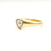Vintage 18KGE Two-Tone Heart Ring, White-Gold Diamond-Cut Heart Inlay, Yellow Gold Band, Victorian Style, Illusions Setting, Size 8 3/4 US