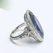 Vintage 18K White Gold Ring with Amethyst Gemstone, Amethyst Jewelry, White Gold Ring, 18K Jewelry, Engagement Ring