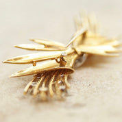 Vintage 18K Gold & Diamond Spray Brooch Pin, 1.5 TWC, Brilliant Cut, Textured Yellow Gold Bow Pin, Diamond Encrusted, Art Deco Jewelry