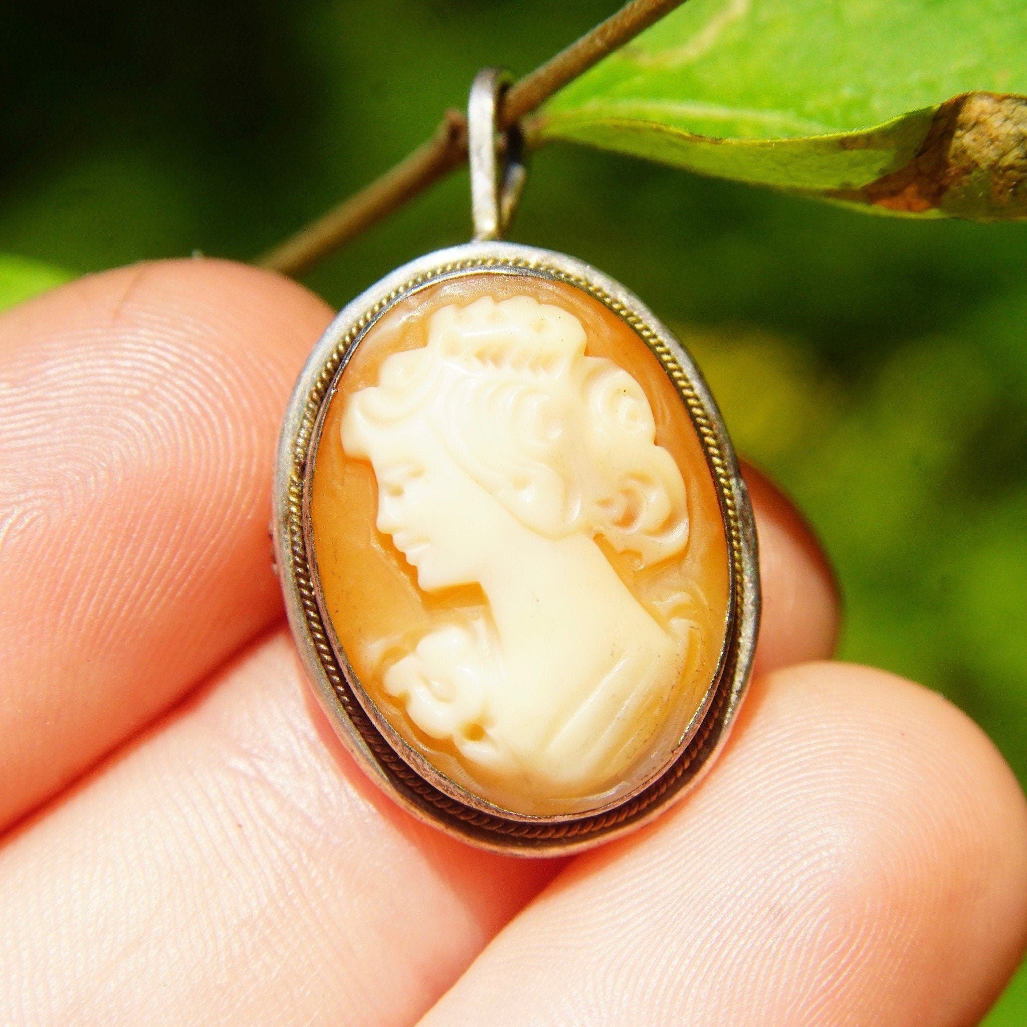 Pendant, Petite Cameo Pin, Classic Relief Cameo In Silver Setting, 24mm x 18mm