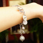 Vintage 900 Silver Charm Bracelet, Eclectic Mix Of Sterling Silver Charms, 4mm Figaro Chain Bracelet, Accent Blue Enamel Charm, 7 L