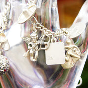 Vintage 900 Silver Charm Bracelet, Eclectic Mix Of Sterling Silver Charms, 4mm Figaro Chain Bracelet, Accent Blue Enamel Charm, 7 L