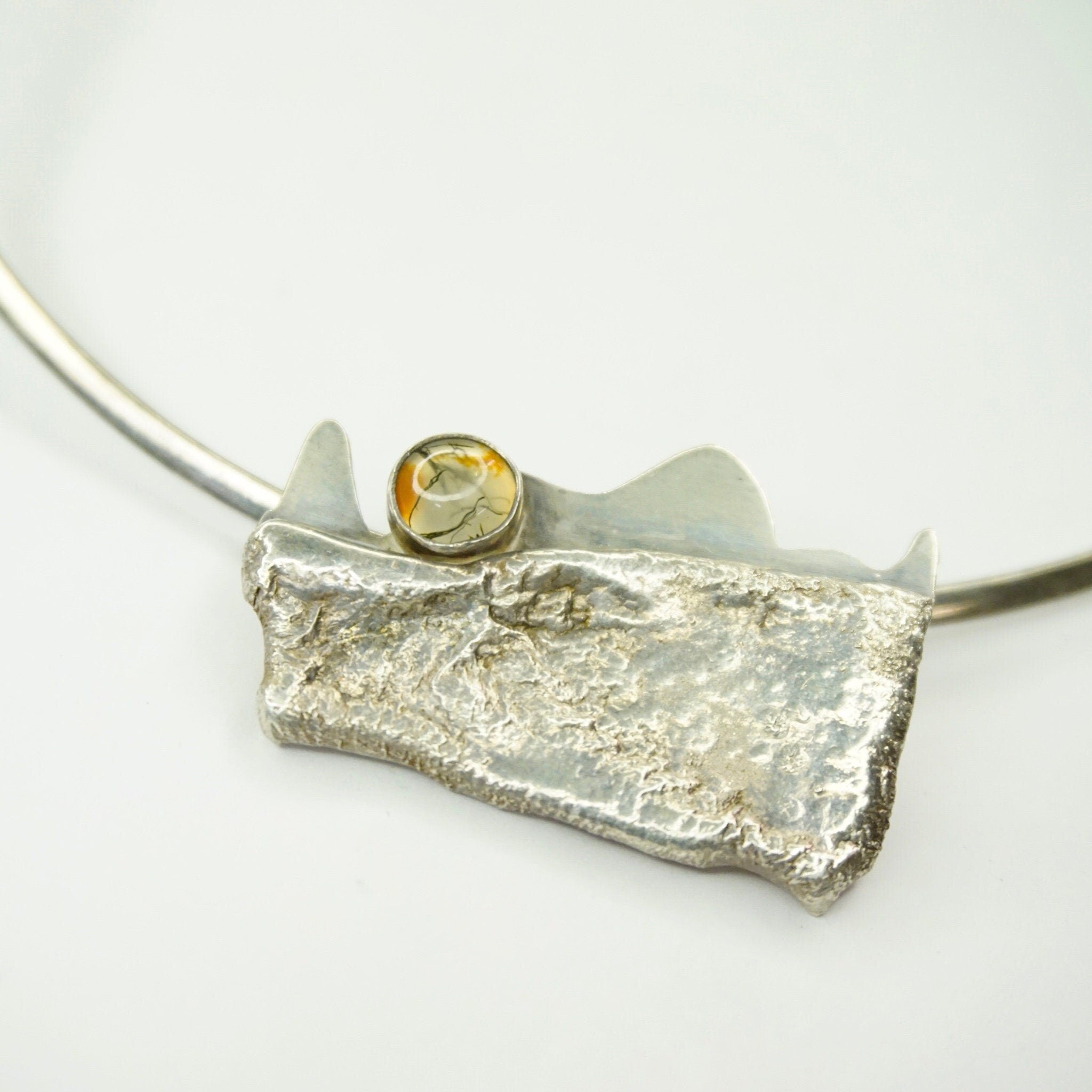 Glass, Silver Collar With Unique Pendant, 925