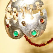 Vintage Abstract Modernist Jeweled Sterling Silver Pierced Dangle Earrings, Multi-Color Gemstones, Eccentric 925 Jewelry, 2 3/4 L