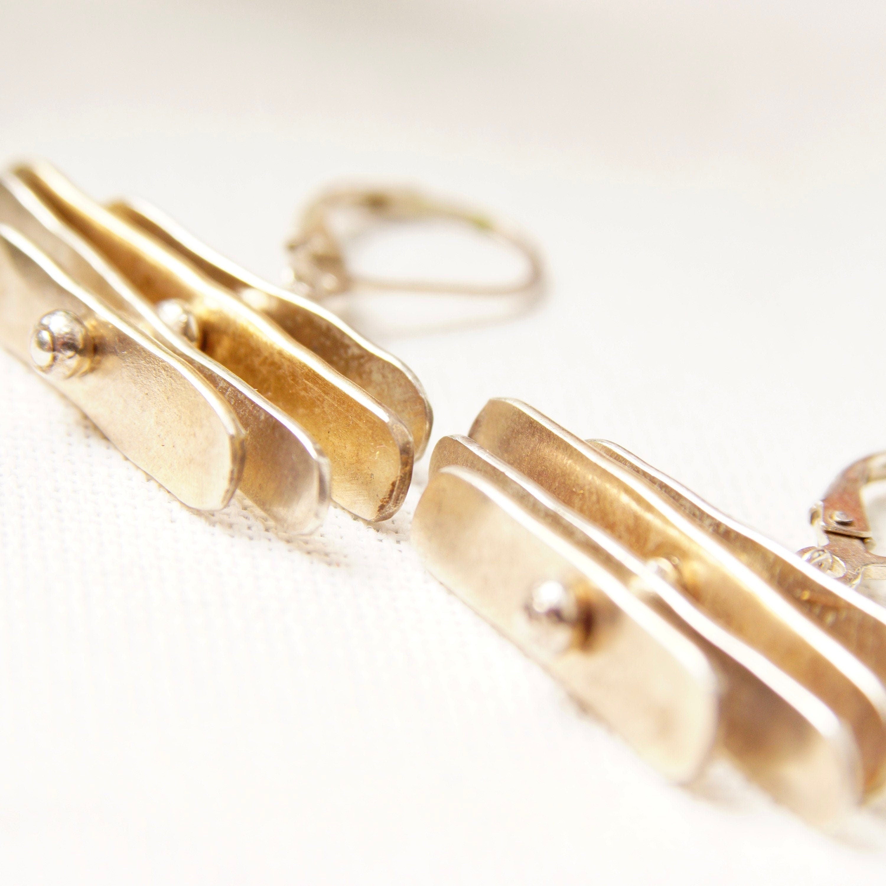Vintage Abstract Modernist Sterling Silver Silver Silver Dangle Earrings, Threaded Silver Fish Hook Earrings, Spinning/Movable, 1 3/8" L