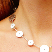 Vintage Abstract Modernist Sterling Silver Articulated Disc Choker Necklace, One Of One, Experimental Jewelry, Nina Dinoff, 17" Long