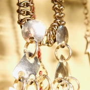 Vintage Abstract Modernist Jeweled Sterling Silver Pierced Dangle Earrings, Multi-Color Gemstones, Eccentric 925 Jewelry, 2 3/4 L